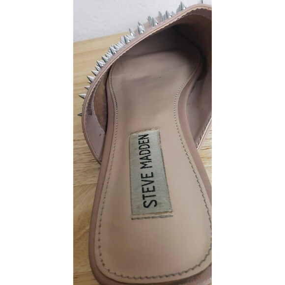 Steve Madden Shoes Womens 7M Tan Nude Studded Spike Pointed Mule Slides Rocker - Picture 5 of 7